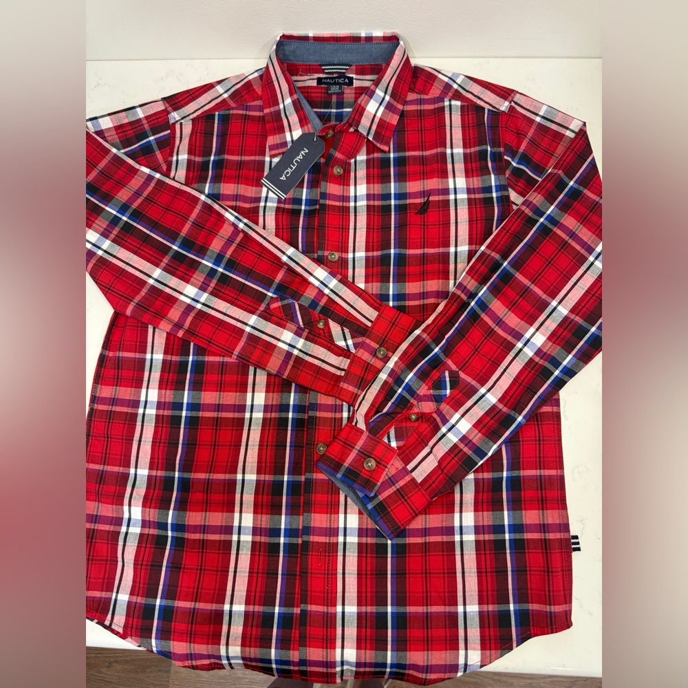 Nautica Red Plaid Men's Casual Shirt